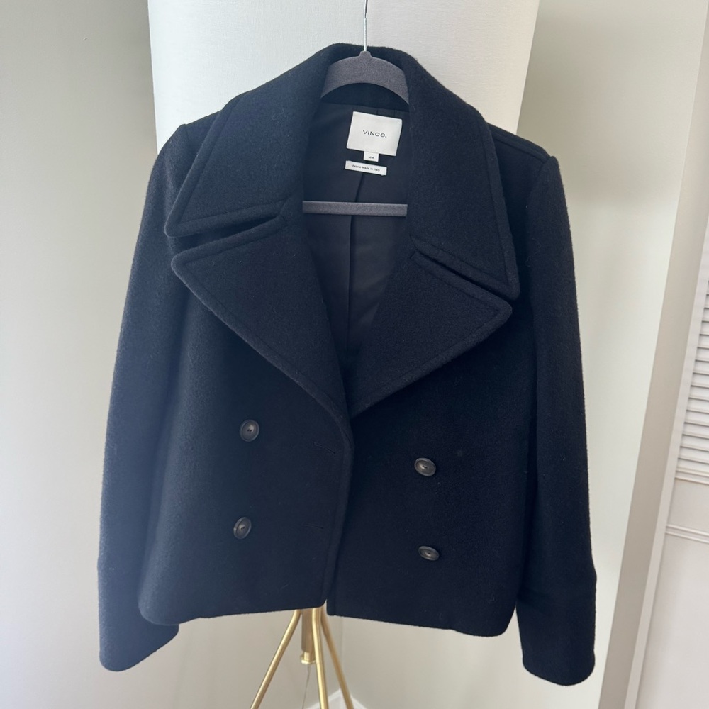 Vince Double Breasted Crop Boiled Wool Peacoat